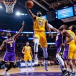 experience the thrilling finish at crypto.com arena as the lakers narrowly defeat the nuggets 127-125 in an intense basketball showdown.